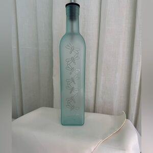 Frosted Glass Olive Oil Bottle with Dragonfly Design - one-of-a-kind!